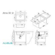 Мойка ALVEUS GRANITAL ATROX 30 CARBON - G91 590 X 500 1X в комплекте с сифоном 1132823