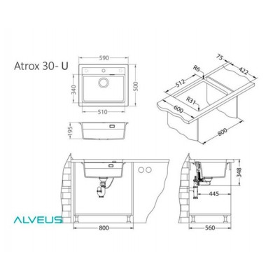 Мойка ALVEUS GRANITAL ATROX 30 CARBON - G91 590 X 500 1X в комплекте с сифоном 1132823 Мойка ALVEUS GRANITAL ATROX 30 CARBON - G91 590 X 500 1X в комплекте с сифоном 1132823