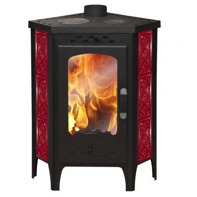 Печь - камин Бавария угловая красная изразец с плитой Печь - камин Бавария угловая красная изразец с плитой