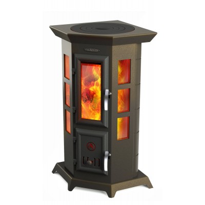 Печь - камин ТМФ Статика Квинта отопительно - варочная черная бронза Печь - камин ТМФ Статика Квинта отопительно - варочная черная бронза