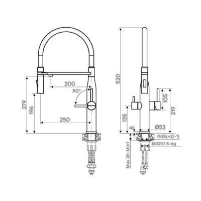 Смеситель Kuchenstern ELIT-FE нержавеющая сталь Смеситель Kuchenstern ELIT-FE нержавеющая сталь
