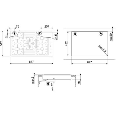 Варочная панель SMEG PGF95-4 газовая Варочная панель SMEG PGF95-4 газовая