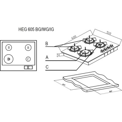 Варочная панель Evelux HEG 605 BG газовая Варочная панель Evelux HEG 605 BG газовая