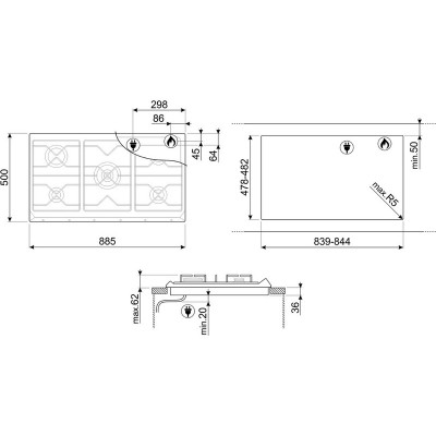 Варочная панель SMEG SRV896POGH газовая Варочная панель SMEG SRV896POGH газовая