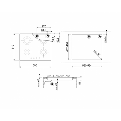 Варочная панель SMEG PXL664 газовая Варочная панель SMEG PXL664 газовая