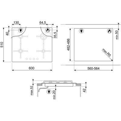 Варочная панель SMEG PV264B газовая Варочная панель SMEG PV264B газовая