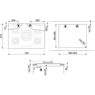 Варочная панель SMEG PV675CNR газовая Варочная панель SMEG PV675CNR газовая