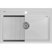 Мойка Paulmark Stepia 80+ролл-мат Step, белый/брашированная нерж. сталь