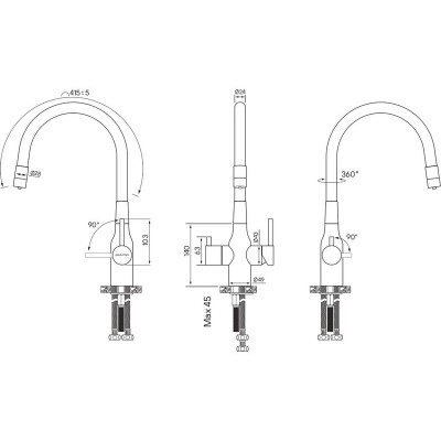 Смеситель Paulmark Salix Sa213419-G, золото, черный шланг Смеситель Paulmark Salix Sa213419-G, золото, черный шланг