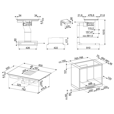 Варочная панель с встр. вытяжкой SMEG HOBD682R1 индукционная Варочная панель с встр. вытяжкой SMEG HOBD682R1 индукционная