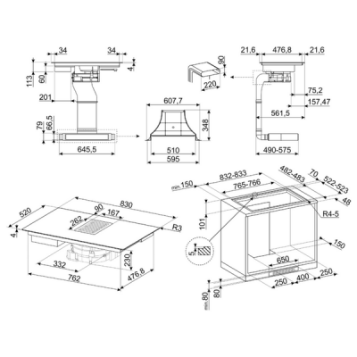 Варочная панель с вытяжкой SMEG HOBD182DG индукционная Варочная панель с вытяжкой SMEG HOBD182DG индукционная