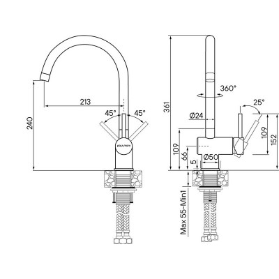Смеситель Paulmark Bend Be212066-SS, нержавеющая сталь Смеситель Paulmark Bend Be212066-SS, нержавеющая сталь