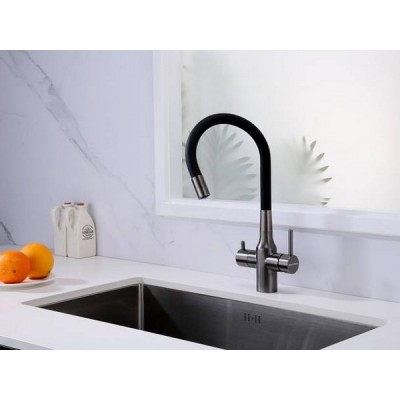 Смеситель Paulmark Salix Sa213419-GM, вороненая сталь, черный шланг Смеситель Paulmark Salix Sa213419-GM, вороненая сталь, черный шланг