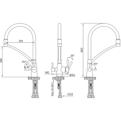 Смеситель Paulmark Siegen Si213111-SBG, светлое брашированное золото, черный шланг Смеситель Paulmark Siegen Si213111-SBG, светлое брашированное золото, черный шланг