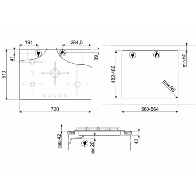 Варочная панель SMEG PV175B3 газовая Варочная панель SMEG PV175B3 газовая