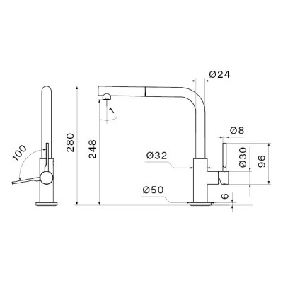 Смеситель Falmec TREVI CORNER MATT BLACK Смеситель Falmec TREVI CORNER MATT BLACK