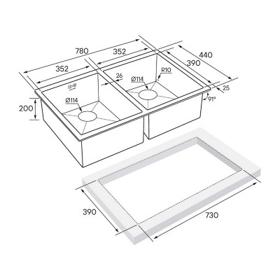 Мойка Paulmark Twin PM237844-GM, вороненая сталь Мойка Paulmark Twin PM237844-GM, вороненая сталь