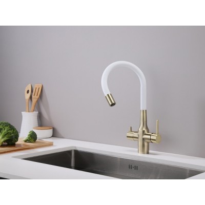 Смеситель Paulmark Salix Sa213419-BRW, бронза, белый шланг Смеситель Paulmark Salix Sa213419-BRW, бронза, белый шланг