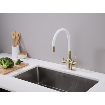 Смеситель Paulmark Salix Sa213419-BRW, бронза, белый шланг Смеситель Paulmark Salix Sa213419-BRW, бронза, белый шланг