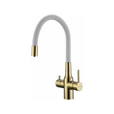 Смеситель Paulmark Salix Sa213419-GW, золото, белый шланг Смеситель Paulmark Salix Sa213419-GW, золото, белый шланг