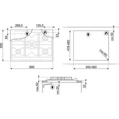 Варочная панель SMEG SRV876POGH газовая Варочная панель SMEG SRV876POGH газовая