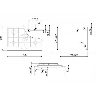 Варочная панель SMEG PX375MB газовая Варочная панель SMEG PX375MB газовая