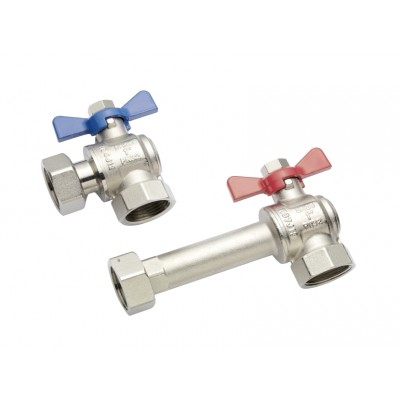 Комплект двух угловых никелирован. шаровых кранов G1" для коллекторов Комплект двух угловых никелирован. шаровых кранов G1" для коллекторов