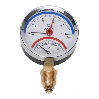Термоманометр радиальный MVI, до 6 бар, 0-120C, D80 мм, с нижним подключением G1/2 Термоманометр радиальный MVI, до 6 бар, 0-120C, D80 мм, с нижним подключением G1/2
