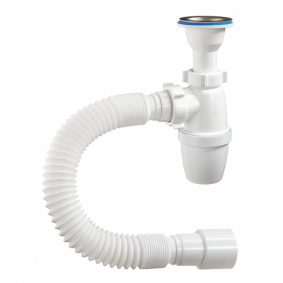 Сифон бутылочный ОРИО малый корпус с литым выпуском 1 1/2 х 40, с гибкой трубой 40-40/50 Сифон бутылочный ОРИО малый корпус с литым выпуском 1 1/2 х 40, с гибкой трубой 40-40/50