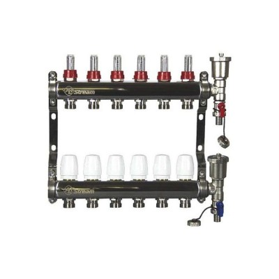 Группа коллект. ALTSTREAM с расходомерами, дренаж. краном и воздухоотвод., нерж. сталь 1quot;х 6х3/4quot; Группа коллект. ALTSTREAM с расходомерами, дренаж. краном и воздухоотвод., нерж. сталь 1quot;х 6х3/4quot;