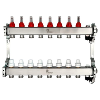Коллектор Wester нерж. 1quot;-3/4 в сборе с расходомерами на 8 выходов, MUFS8134 Коллектор Wester нерж. 1quot;-3/4 в сборе с расходомерами на 8 выходов, MUFS8134