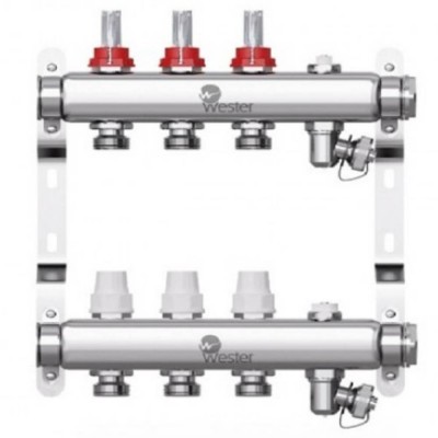 Коллектор Wester нерж. 1quot;-3/4 в сборе с расходомерами на 3 выхода, W902.3 Коллектор Wester нерж. 1quot;-3/4 в сборе с расходомерами на 3 выхода, W902.3