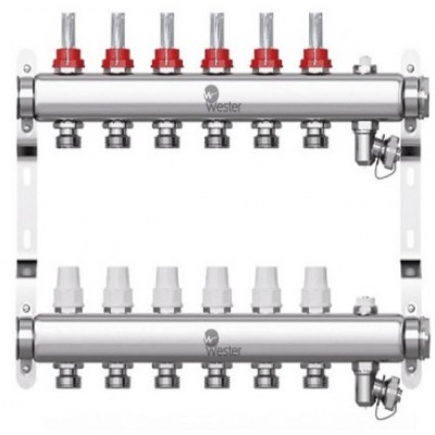 Коллектор Wester нерж. 1quot;-3/4 в сборе с расходомерами на 6 выходов, W902.6 Коллектор Wester нерж. 1quot;-3/4 в сборе с расходомерами на 6 выходов, W902.6