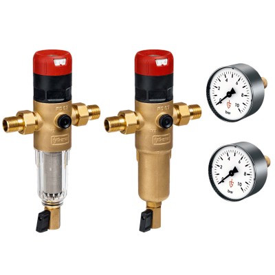 Набор: 2 сетчатых фильтра с редуктором давления Goetze FD07-3/4С+H и 2 манометра Goetze MA10-50 Набор: 2 сетчатых фильтра с редуктором давления Goetze FD07-3/4С+H и 2 манометра Goetze MA10-50