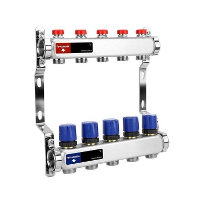 Группа коллекторная для отопления VARMEGA VM15505 ВР 1quot;, на 5 контуров 3/4quot; EK, нерж. сталь Группа коллекторная для отопления VARMEGA VM15505 ВР 1quot;, на 5 контуров 3/4quot; EK, нерж. сталь