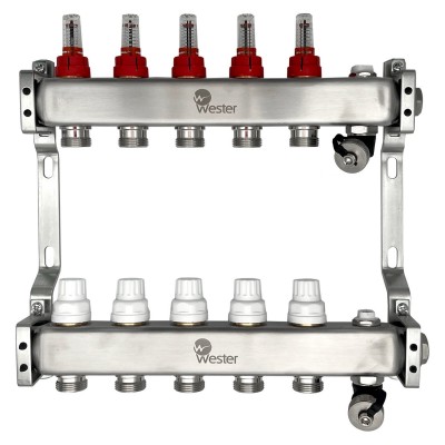 Коллектор Wester нерж. 1quot;-3/4 в сборе с расходомерами на 5 выходов, MUFS5134 Коллектор Wester нерж. 1quot;-3/4 в сборе с расходомерами на 5 выходов, MUFS5134
