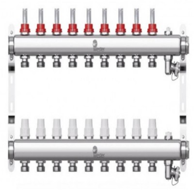 Коллектор Wester нерж. 1quot;-3/4 в сборе с расходомерами на 9 выходов, W902.9 Коллектор Wester нерж. 1quot;-3/4 в сборе с расходомерами на 9 выходов, W902.9