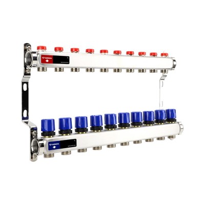 Группа коллекторная для отопления VARMEGA VM15510 ВР 1quot;, на 10 контуров 3/4quot; EK, нерж. сталь Группа коллекторная для отопления VARMEGA VM15510 ВР 1quot;, на 10 контуров 3/4quot; EK, нерж. сталь