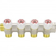 Коллектор распределительный VARMEGA с запорными клапанами 3/4х1/2, 4 выхода