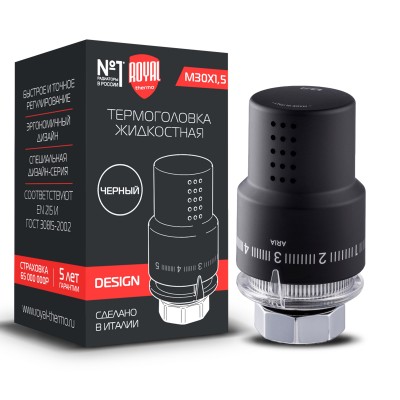 Термоголовка жидкостная ROYAL THERMO Design М30х1,5 (черный) Термоголовка жидкостная ROYAL THERMO Design М30х1,5 (черный)