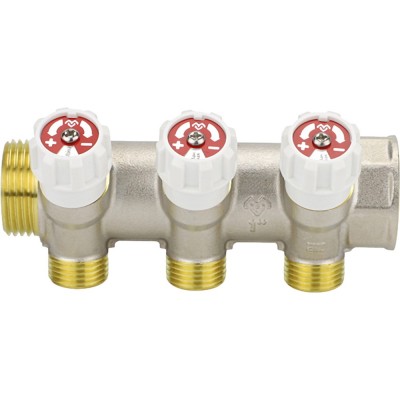 Коллектор распределительный VARMEGA с запорными клапанами1х1/2, 3 выхода Коллектор распределительный VARMEGA с запорными клапанами1х1/2, 3 выхода