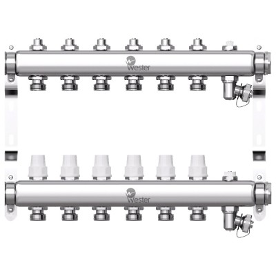 Коллектор Wester нерж. 1quot;-3/4 в сборе на 6 выходов, 2 заглушками, W903.6 Коллектор Wester нерж. 1quot;-3/4 в сборе на 6 выходов, 2 заглушками, W903.6