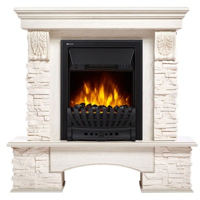 Портал Firelight Pietra Classic камень белый, шпон белёный дуб Портал Firelight Pietra Classic камень белый, шпон белёный дуб