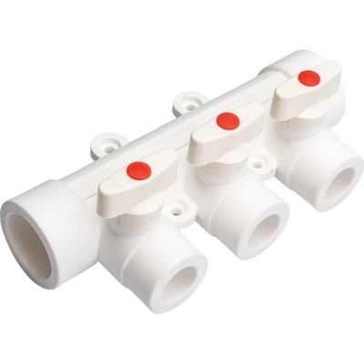 Коллектор Lammin с шаровыми кранами PPR 25 х 3 30/1 белый Коллектор Lammin с шаровыми кранами PPR 25 х 3 30/1 белый