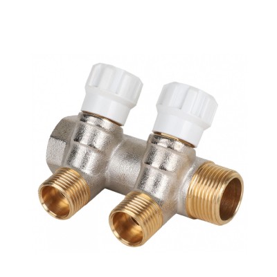 Коллектор латунный MVI 3/4quot;x1/2quot; 2 вых с регулирующими вентилями Коллектор латунный MVI 3/4quot;x1/2quot; 2 вых с регулирующими вентилями