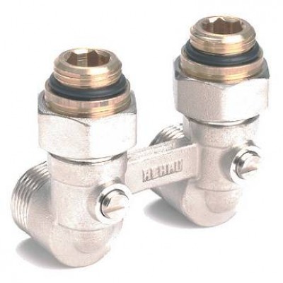 Пара шаровых кранов с соед. нип. G 1/2xG 3/4, угловой (никелирован.) Пара шаровых кранов с соед. нип. G 1/2xG 3/4, угловой (никелирован.)