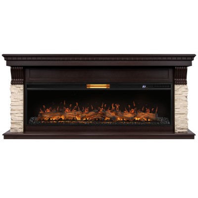 Портал Firelight Michigan 60, камень молочный, шпон темный дуб Портал Firelight Michigan 60, камень молочный, шпон темный дуб