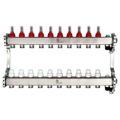 Коллектор Wester нерж. 1quot;-3/4 в сборе с расходомерами на 10 выходов, MUFS10134 Коллектор Wester нерж. 1quot;-3/4 в сборе с расходомерами на 10 выходов, MUFS10134