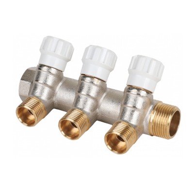 Коллектор латунный MVI 3/4quot;x1/2quot; 3 вых с регулирующими вентилями Коллектор латунный MVI 3/4quot;x1/2quot; 3 вых с регулирующими вентилями