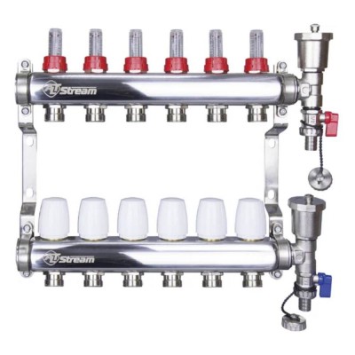 Группа коллект. ALTSTREAM с расходомерами, дренаж. краном и воздухоотвод.,нерж. сталь 1quot;х10х3/4quot; Группа коллект. ALTSTREAM с расходомерами, дренаж. краном и воздухоотвод.,нерж. сталь 1quot;х10х3/4quot;